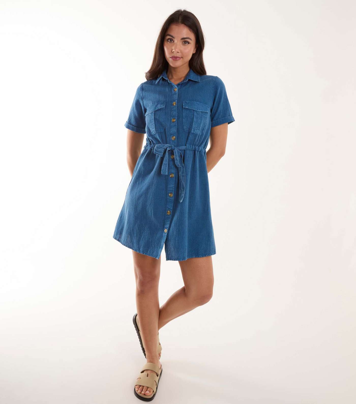 Blue Vanilla Blue Drawstring Mini Shirt Dress Image 2