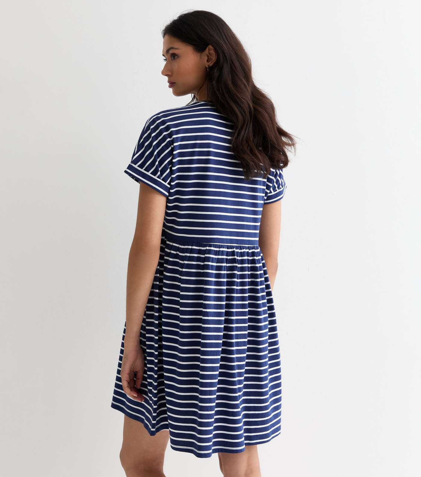 Tall Navy Stripe Cotton Mini Smock Dress Image 4