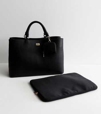 Black Leather-Look Laptop Tote Bag