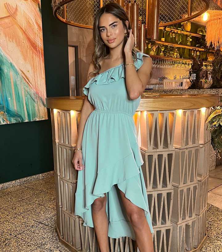 green emerald velvet dress Bandeau Floral Print Dip Hem Dress in Green