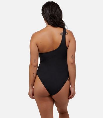 Wolf & Whistle Black Mesh Panel Asymmetric Swimsuit New Look