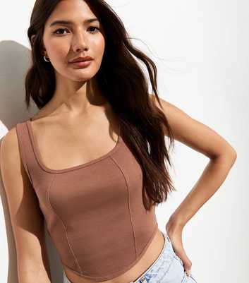 Rust Cropped Seam Detail Vest Top 