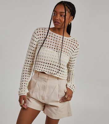 Pink Vanilla Stone Crochet Top New Look