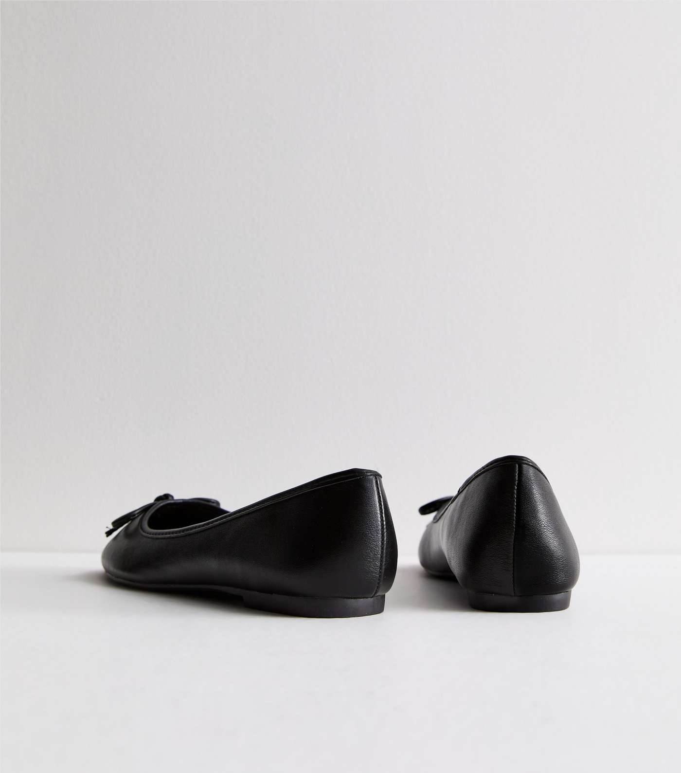 Truffle Black Leather-Look Bow Ballerina Pumps Image 4
