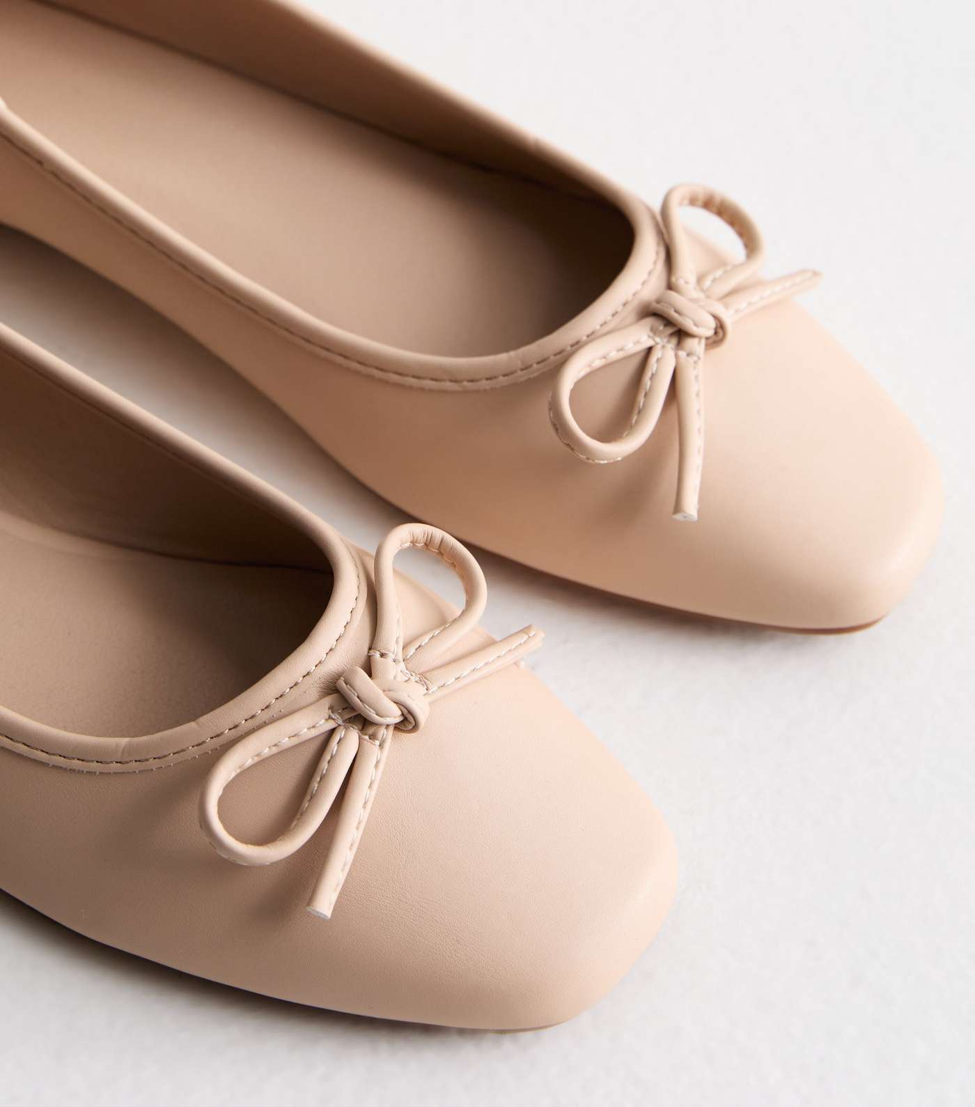 Truffle Pale Pink Leather-Look Bow Ballerina Pumps Image 3