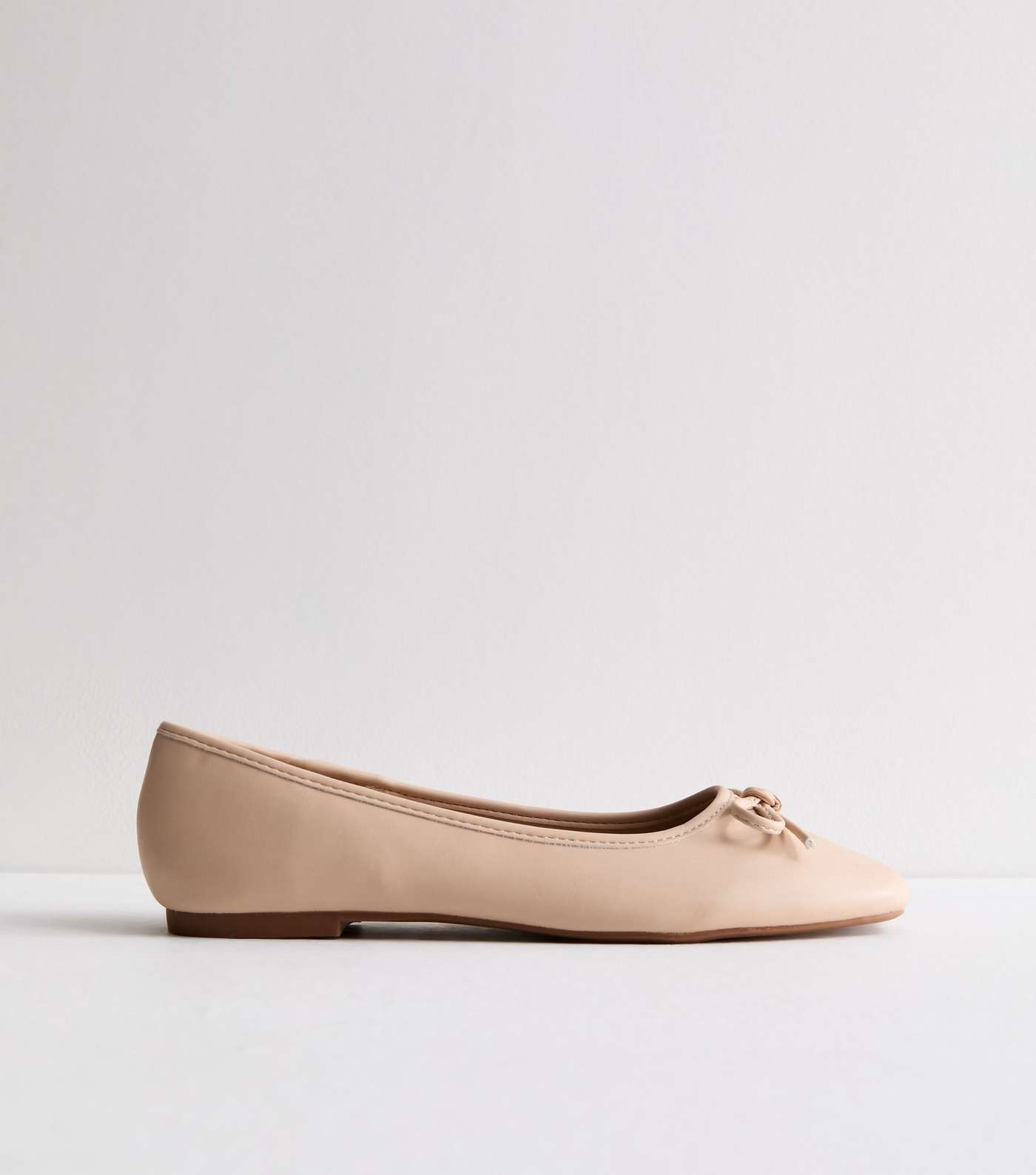 Truffle Pale Pink Leather-Look Bow Ballerina Pumps Image 5