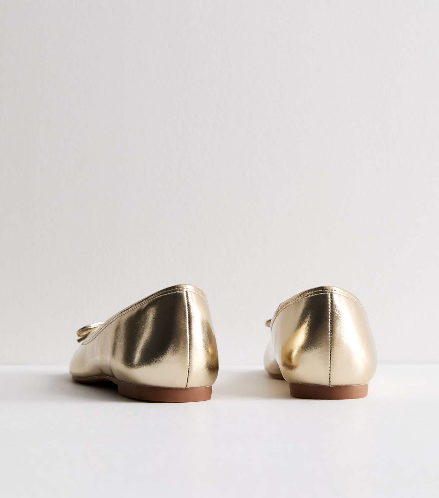 Truffle Gold Leather-Look Bow Ballerina Pumps Image 4