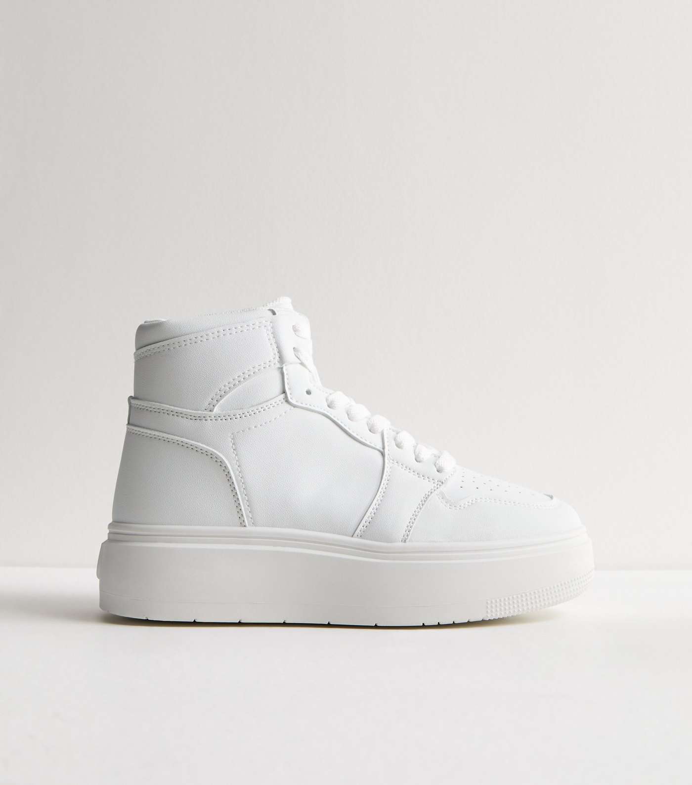 Truffle White Leather-Look High Top Trainers Image 3