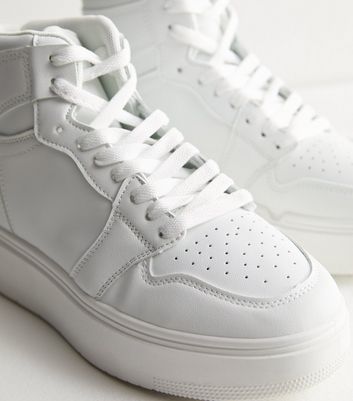 Truffle White Leather Look High Top Trainers New Look