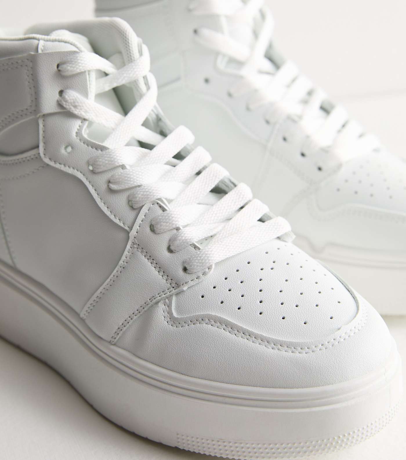Truffle White Leather-Look High Top Trainers Image 5