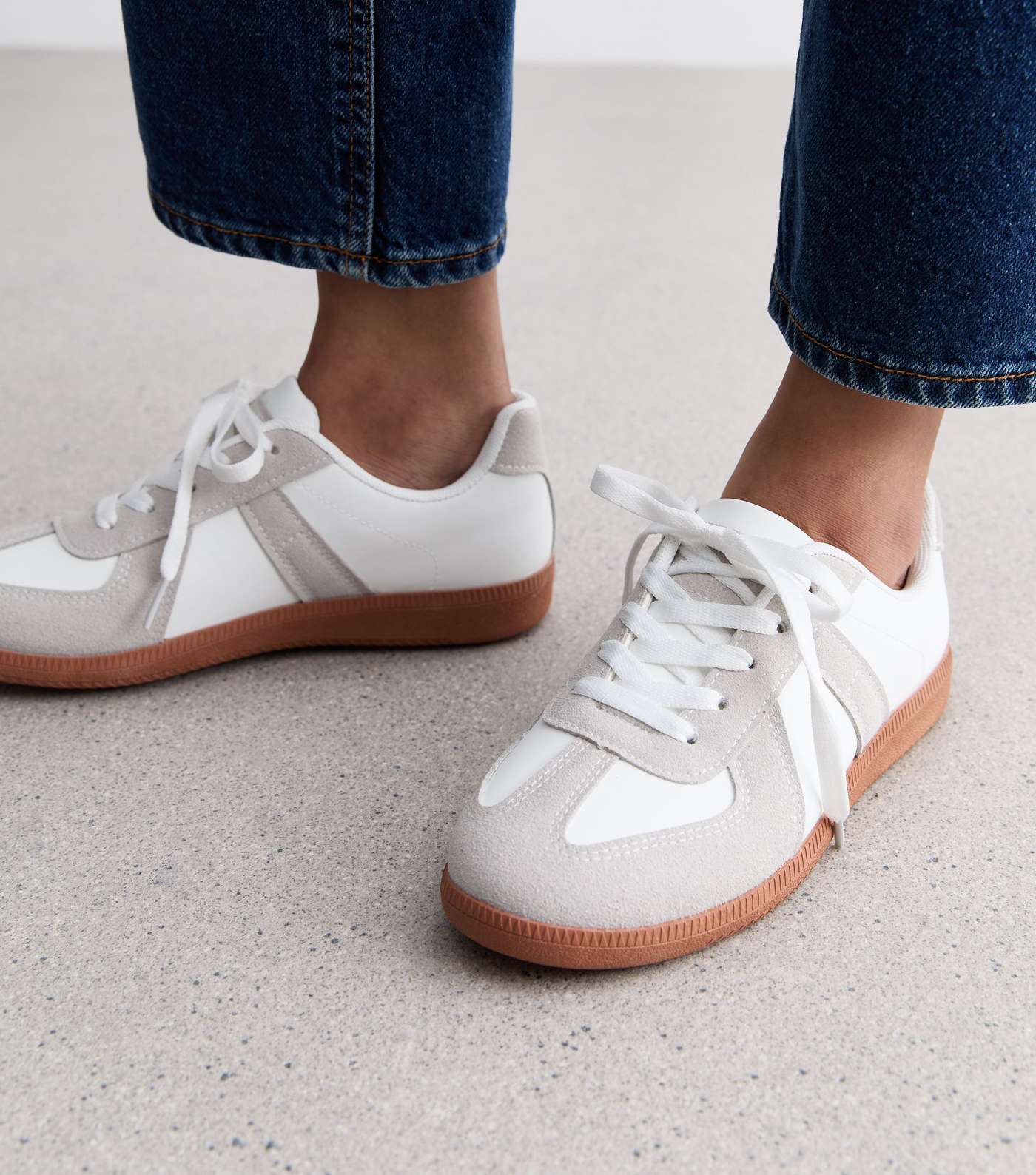 Truffle White Leather-Look Gum Sole Trainers Image 2