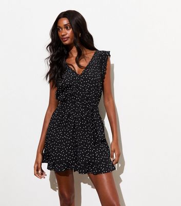 Black and white polka dot frill dress best sale