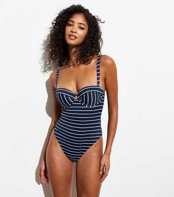 Navy Striped Underwired Swimsuit 