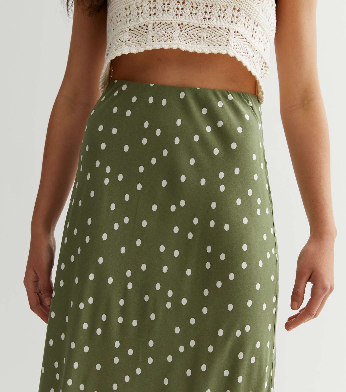 Khaki Spot Bias Cut Midi Skirt Image 3