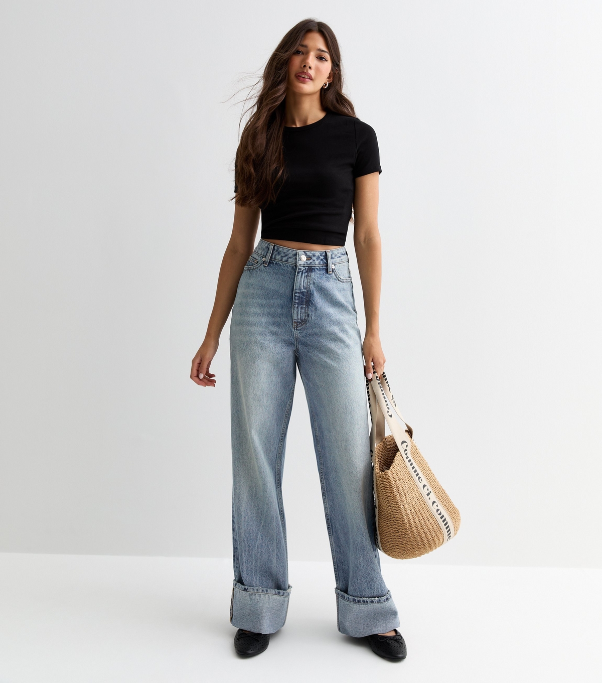 Women's Blue Relaxed Turn Up Wide Leg Jeans New Look