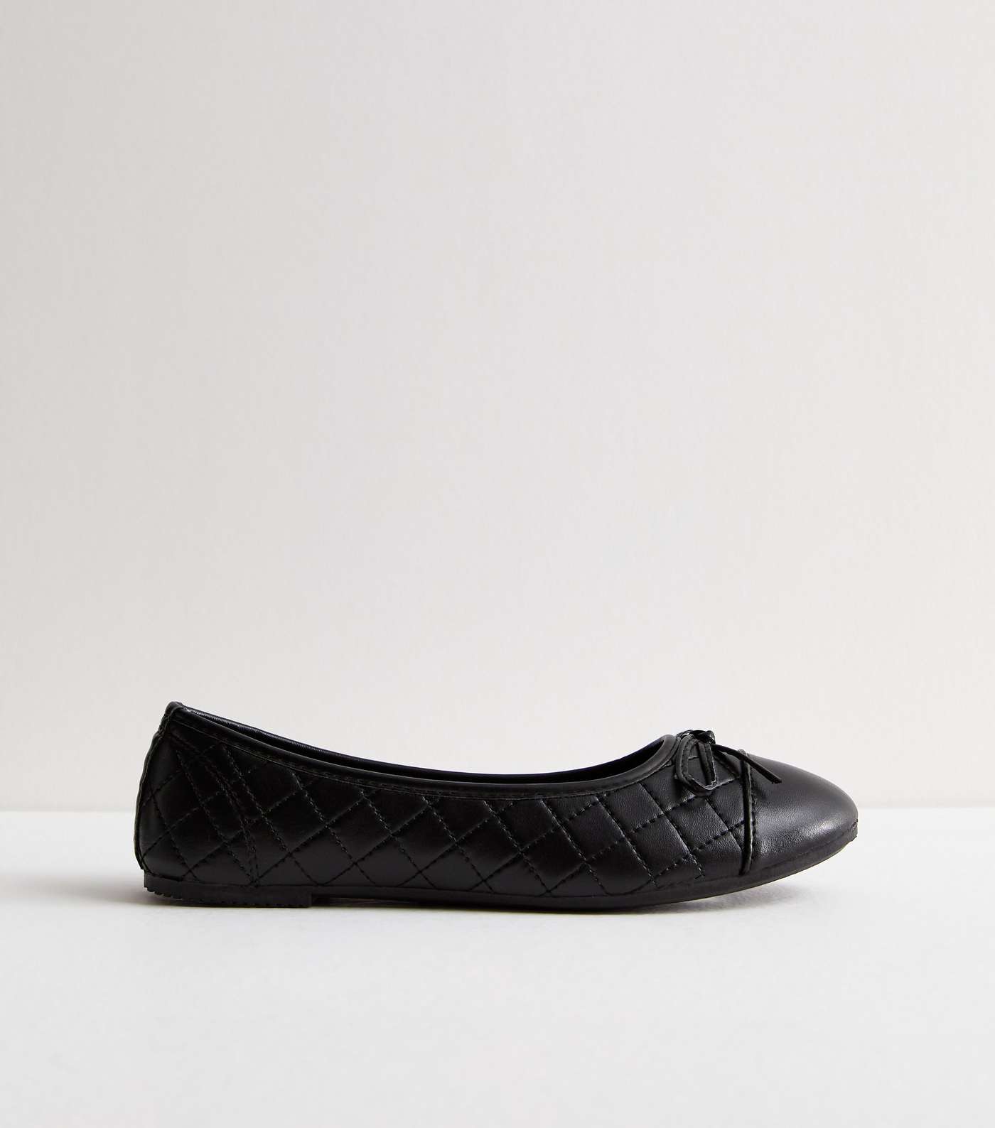Truffle Black Leather-Look Quilted Ballerina Pumps Image 3