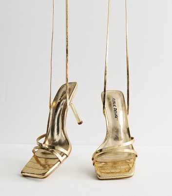 Public Desire Gold Stiletto Ankle-Tie Sandals 