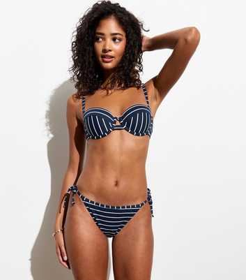 Navy Striped Side Tie Bikini Bottoms