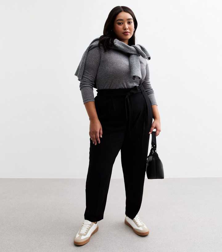 Curves Black Tie Front Tapered Trousers