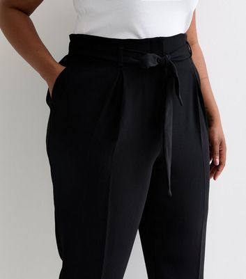 Curves Black Tie Front Tapered Trousers New Look