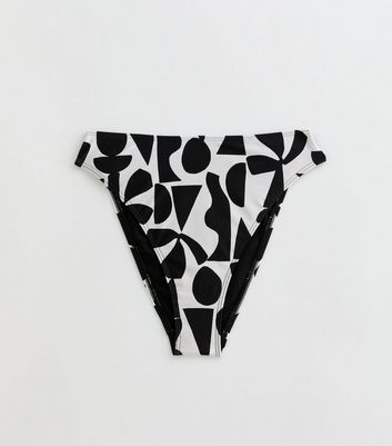 Black Abstract-Print High-Waist Bikini Bottoms New Look