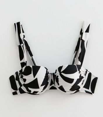 Black Abstract-Print Bikini Top New Look