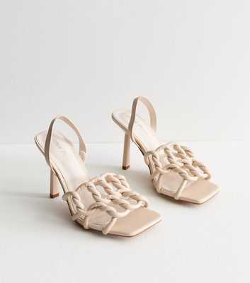 Public Desire Rayne Cream Knot Detail Square Toe Heel Sandals