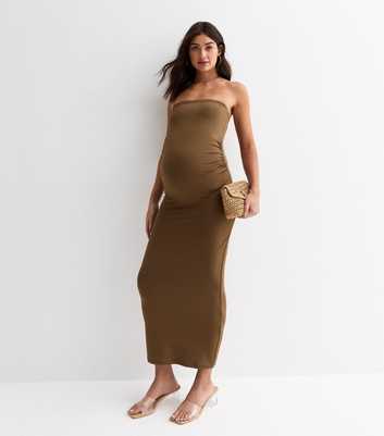 Maternity Dark Brown Jersey Bandeau Midi Dress