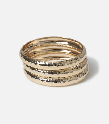 Muse 3 Pack Gold Hammered Bangles New Look