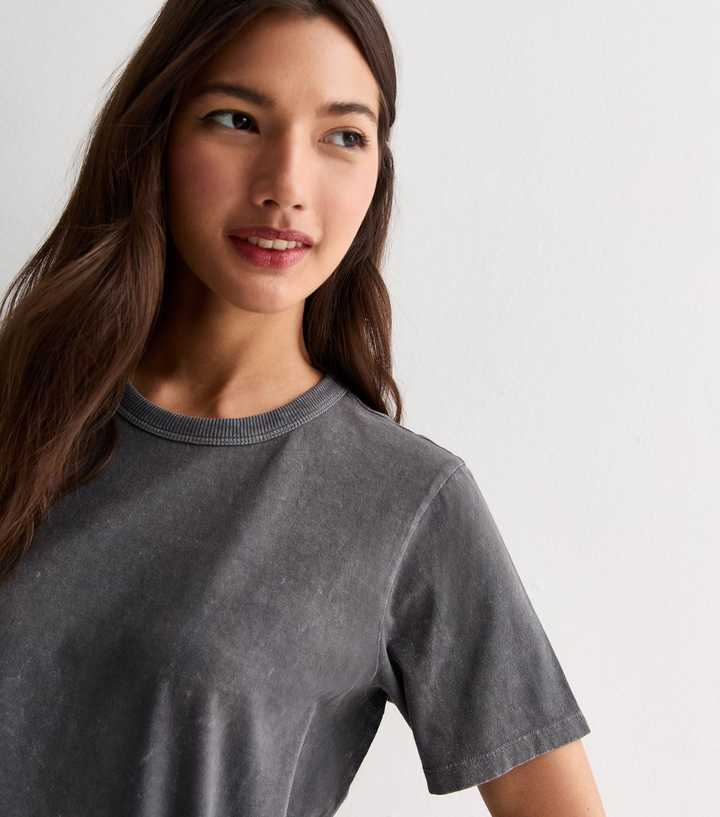Grey Acid Wash T-Shirt Mini Dress | New Look