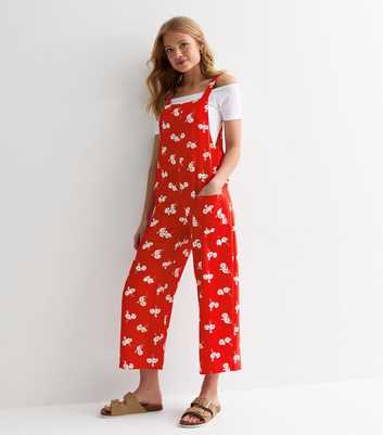 Red Floral Dungaree Jumpsuit
