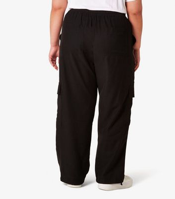 Apricot Curves Black Drawstring Wide Leg Cargo Trousers New Look