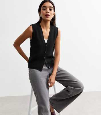 Black Button Knit Waistcoat