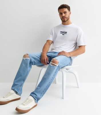 Jack & Jones Blue Ripped-Knee Relaxed-Fit Jeans