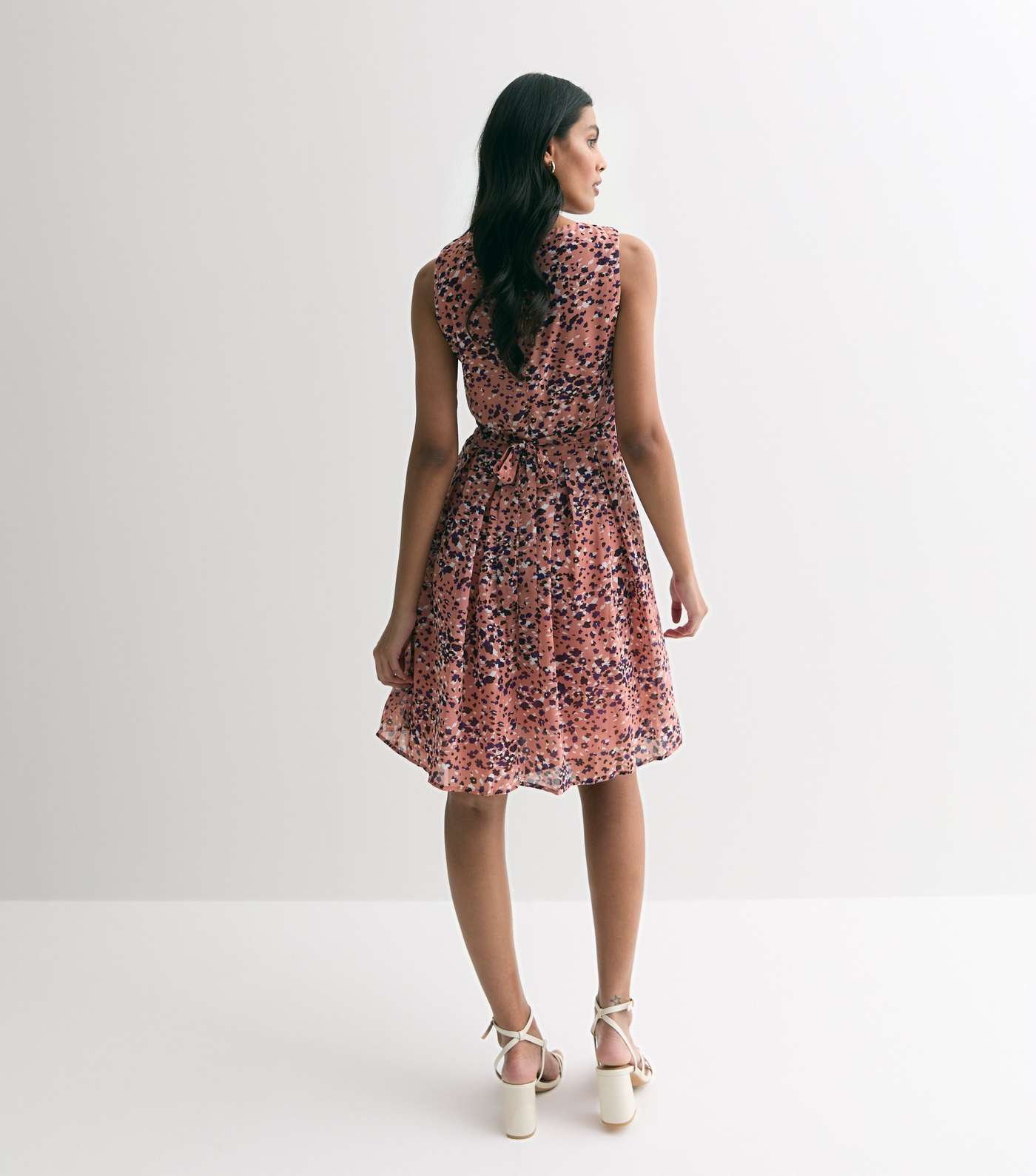 Gini London Pink Abstract Print Sleeveless Pleated Mini Dress Image 4