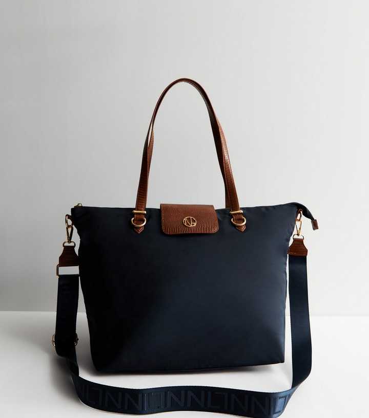 Navy Multi-Strap Zip Top Tote Bag