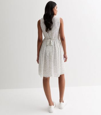 Gini London Off White Dalmatian Print Sleeveless Belted Mini Dress New Look
