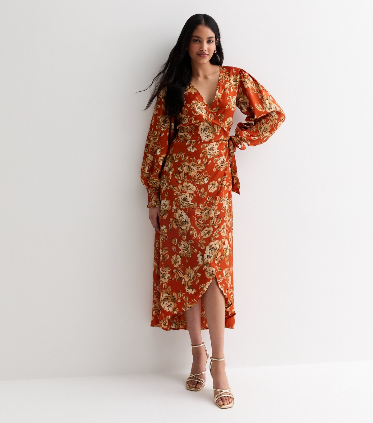 Women's Red Floral Wrap Midi Dress Gini London New Look