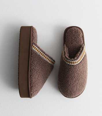 Light Brown Platform Sole Mule Slippers 