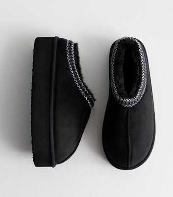 Black Woven Trim Faux Fur Lined Slippers