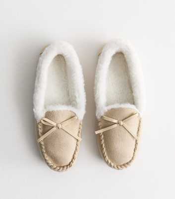 Off White Bow Detail Moccasin Slippers