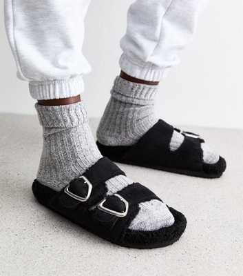 Black Borg Buckled Double Strap Slider Slippers