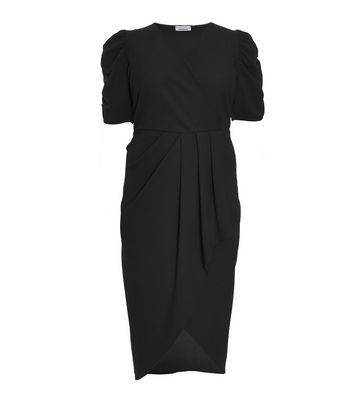 QUIZ Curves Black Ruched Midi Wrap Dress New Look
