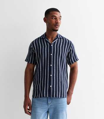Jack & Jones Navy Blue Striped Woven Short Sleeve Shirt