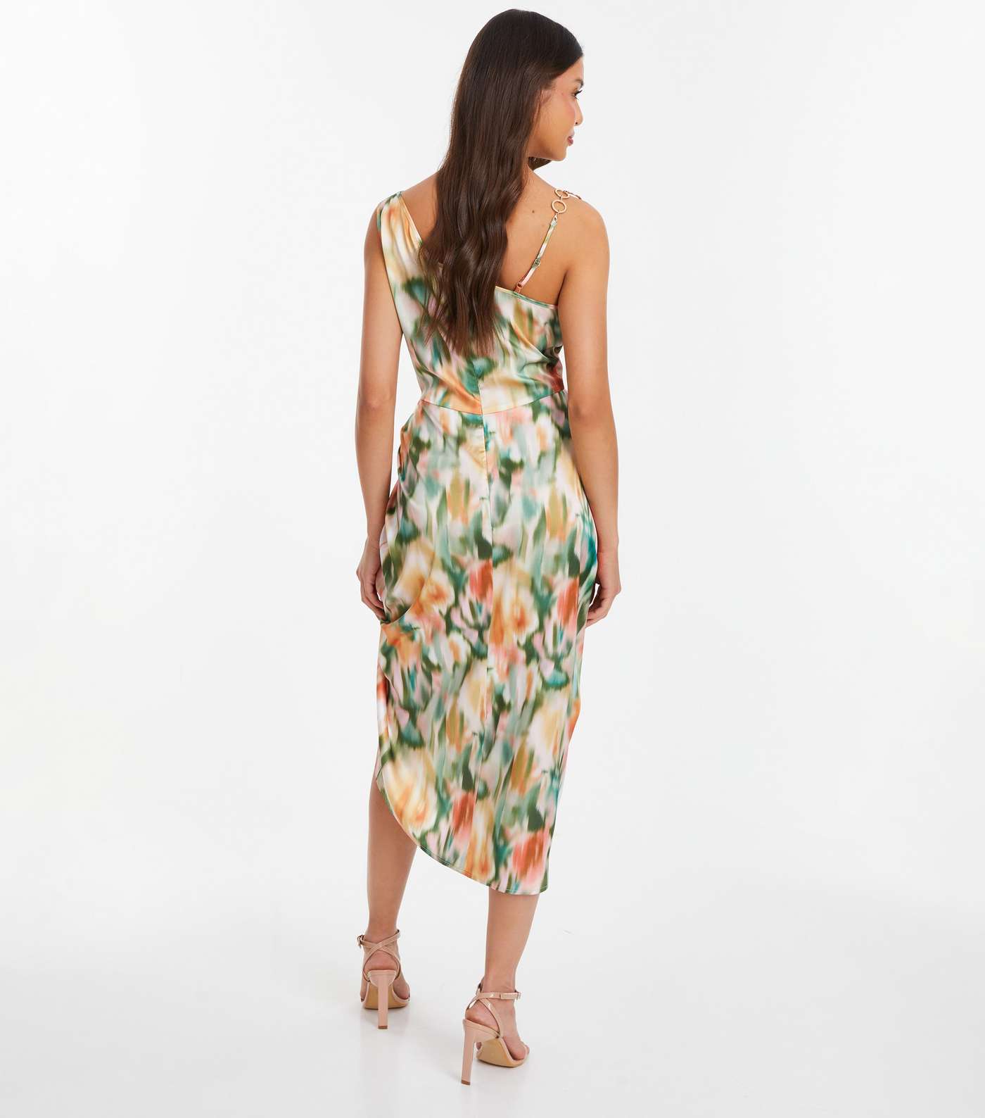 QUIZ Green Floral Ruched Midi Dress Image 3