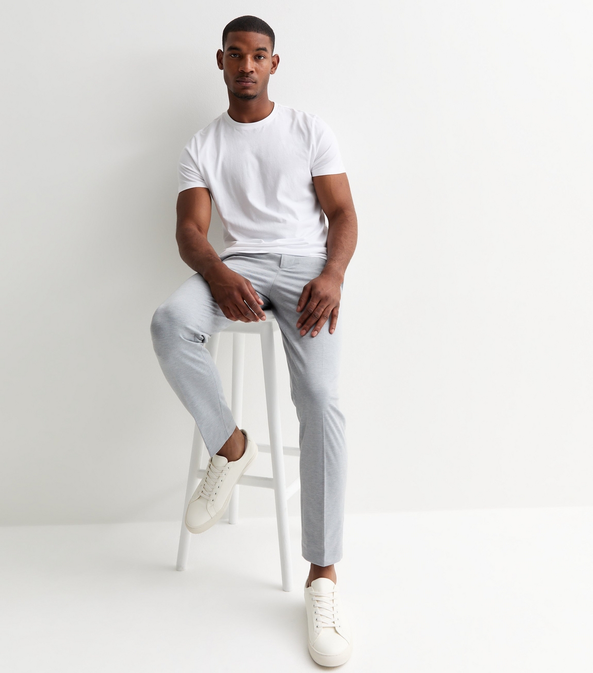 Men's Pale Grey Stretch Trousers Jack & Jones New Look