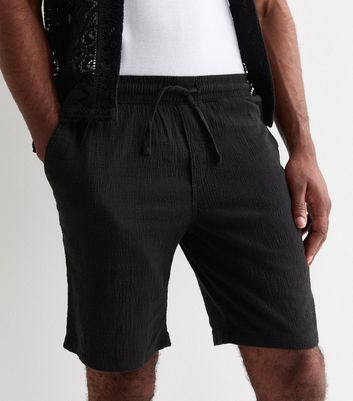 Jack Jones Black Crinkle Textured Jogger Shorts New Look