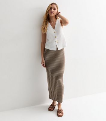 Off White Stripe High Waist Print Midi Skirt New Look