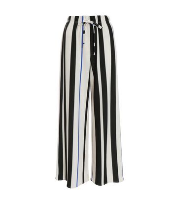 QUIZ Black White Stripe Wide Leg Trousers New Look