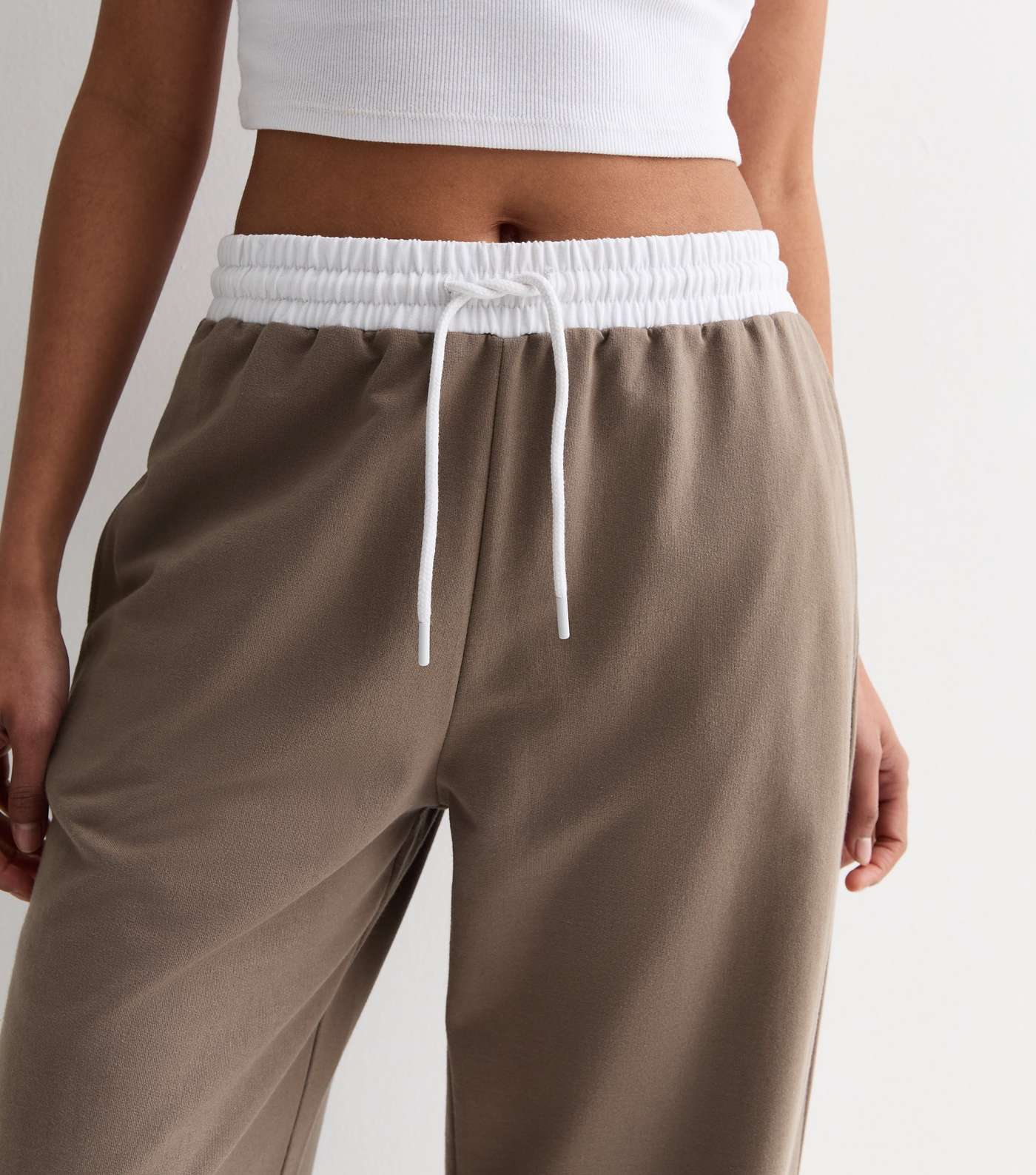 Brown Contrast Waistband Wide Leg Joggers Image 2